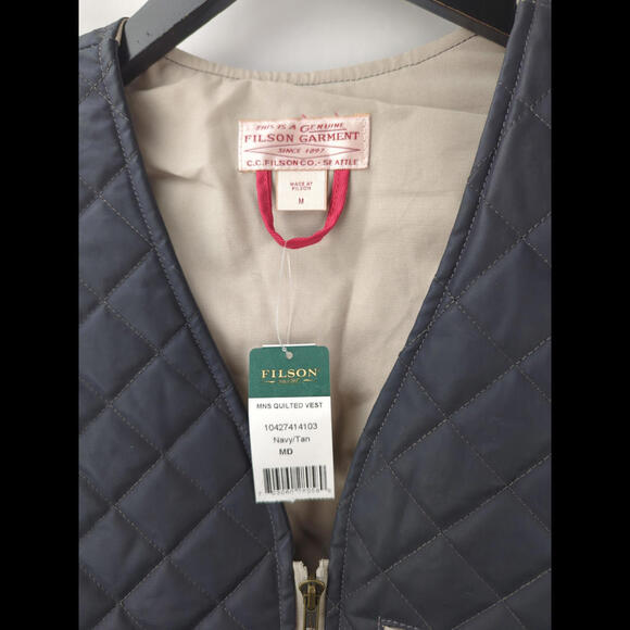 RARE NWT FILSON Men's Sz M Quilted Vest Navy Tan Style 10427 Tin Cloth Cotton - Picture 3 of 6